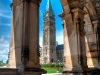 Peace Tower through the arches at East Block, Parliament Buildings, Ottawa