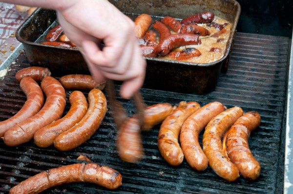 Grilling sausages